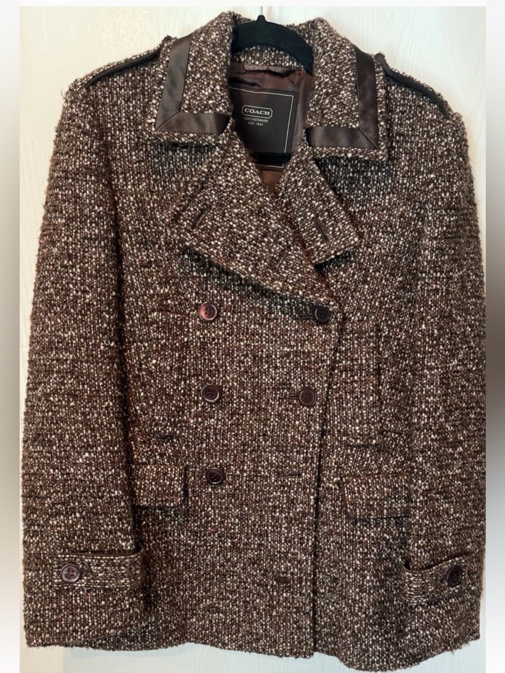 Coach Brown Tweed Double-Breasted Pea Coat